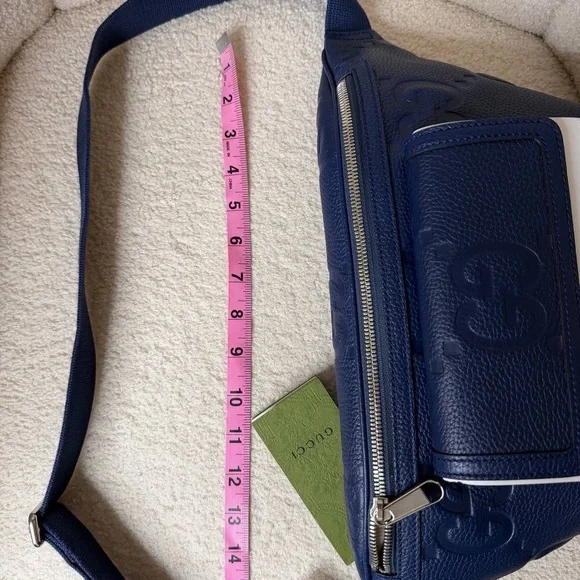 Gucci Blue Leather GG Embossed Belt Bag Crossbody Waist belt - Picture 8 of 11
